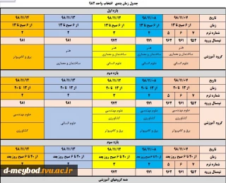 جدول زمان بندی انتخاب واحد 982