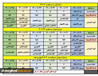 برنامه انتخاب واحد مهرماه 1400